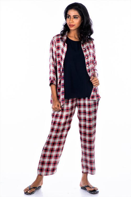 Women's Tartan Satin 3 Pcs Loungewear