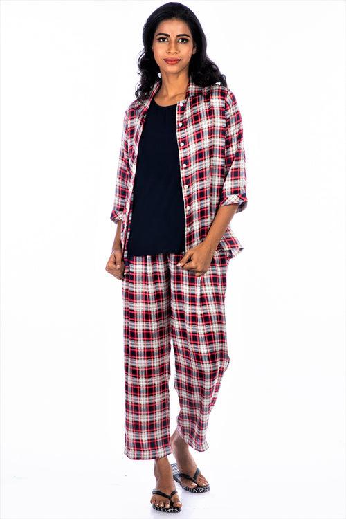 Women's Tartan Satin 3 Pcs Loungewear