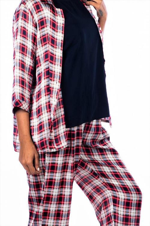 Women's Tartan Satin 3 Pcs Loungewear