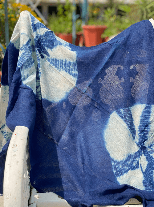 Indigo Diamonds Vegetable Hand Dyed Wool Stole