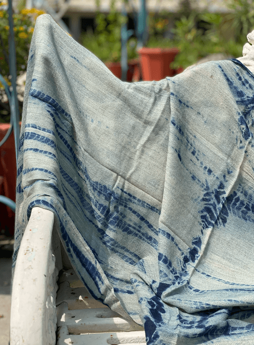 Indigo Shibori Vegetable Hand Dyed Wool Stole