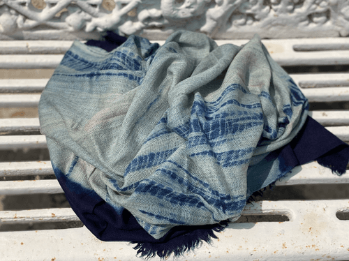 Indigo Shibori Vegetable Hand Dyed Wool Stole