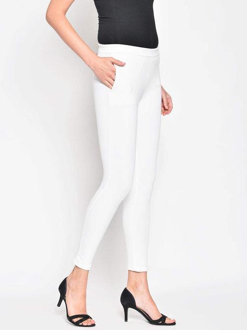 Hapuka Women's Slim Fit  Solid  White Jegging