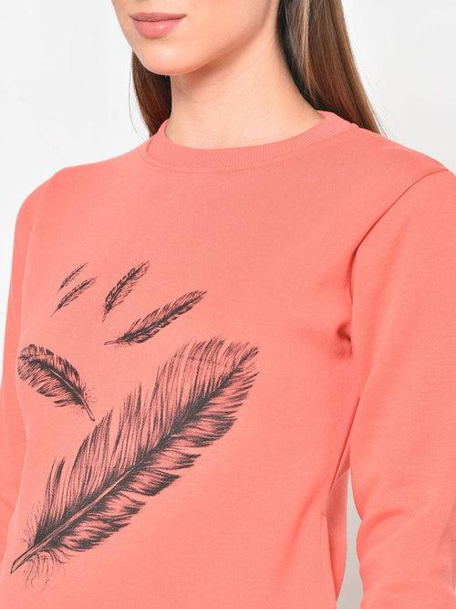 Hapuka Women Printed  Pink Fleece  Sweat Shirt