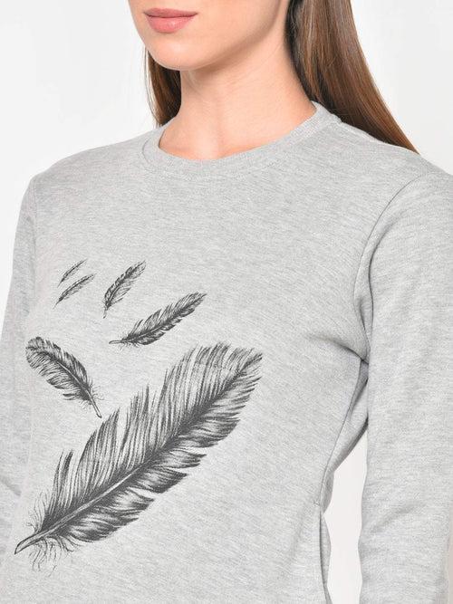 Hapuka Women Printed  Lgt. Grey Fleece  Sweat Shirt