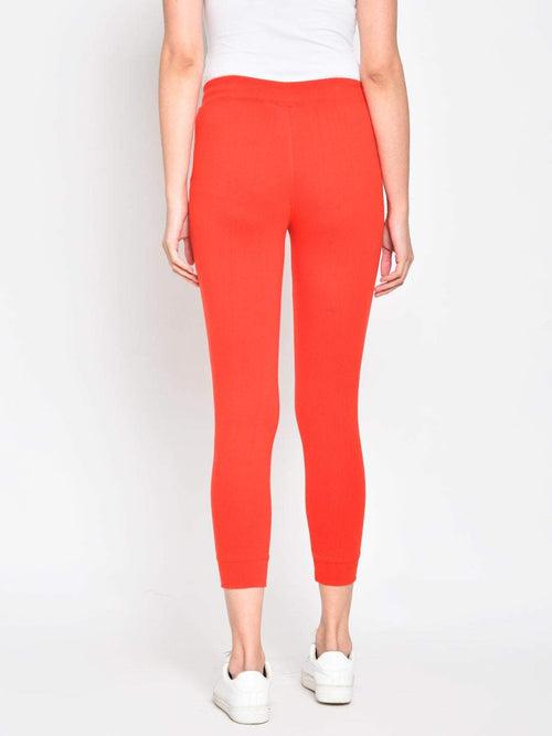 Hapuka Women's Red Cotton Solid Track Pant