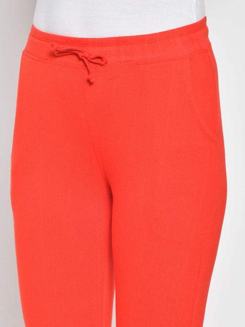 Hapuka Women's Red Cotton Solid Track Pant