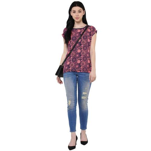 Hapuka Women Pink & Navy American Crepe Printed Top