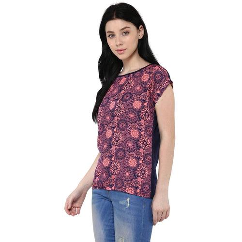 Hapuka Women Pink & Navy American Crepe Printed Top