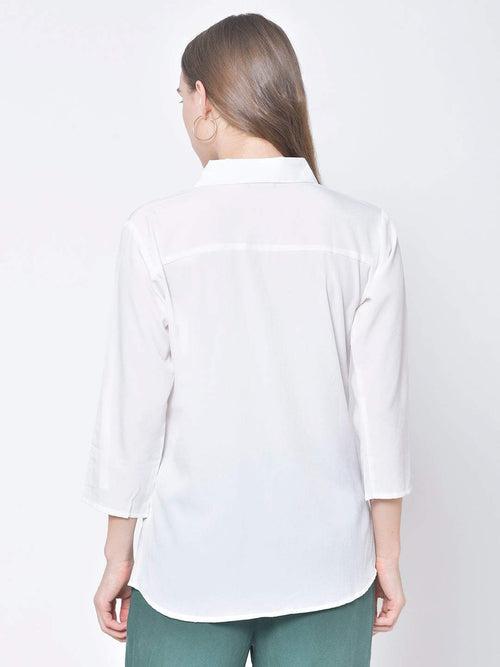 Hapuka Women White Solid  American Crepe Casual Shirt