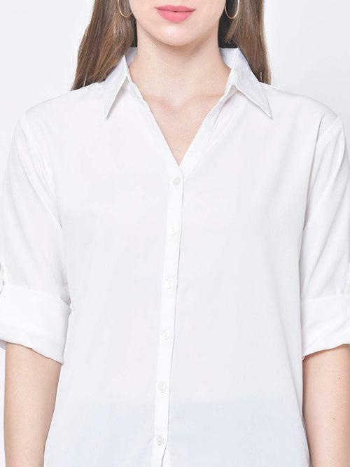 Hapuka Women White Solid  American Crepe Casual Shirt