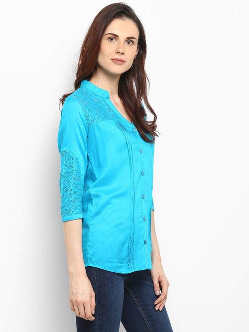 Hapuka Women Teal Blue Rayon Solid Top