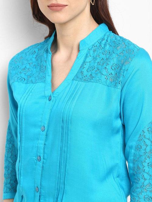 Hapuka Women Teal Blue Rayon Solid Top