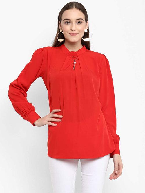 Hapuka Women Red Slim Fit Polyester Solid Top