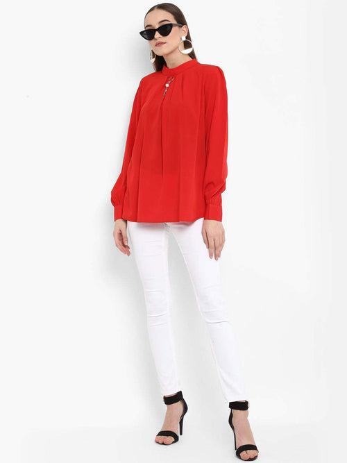 Hapuka Women Red Slim Fit Polyester Solid Top