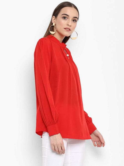 Hapuka Women Red Slim Fit Polyester Solid Top