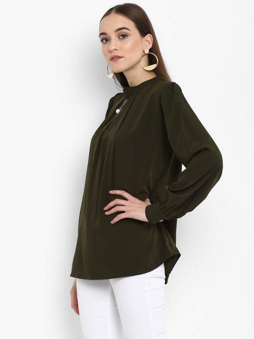 Hapuka Women Olive Slim Fit Polyester Solid Top