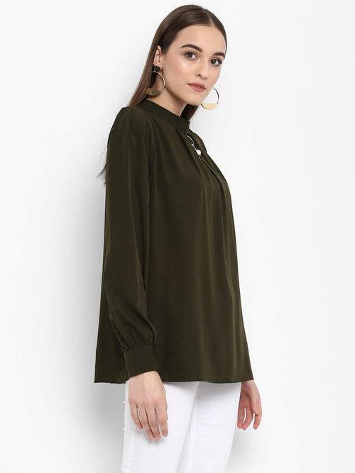 Hapuka Women Olive Slim Fit Polyester Solid Top