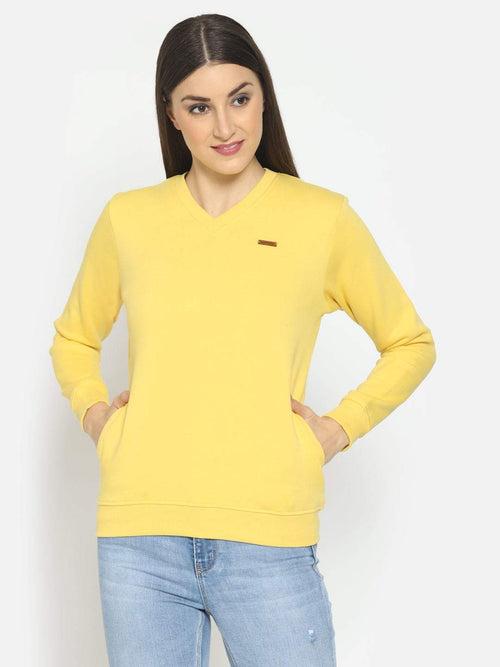 Hapuka Women Yellow Fleece V Neck Sweat Shirt