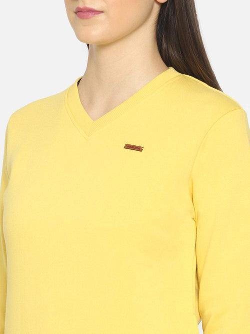 Hapuka Women Yellow Fleece V Neck Sweat Shirt
