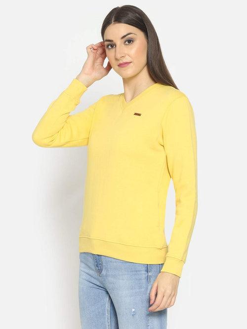 Hapuka Women Yellow Fleece V Neck Sweat Shirt