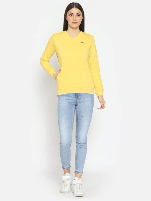 Hapuka Women Yellow Fleece V Neck Sweat Shirt