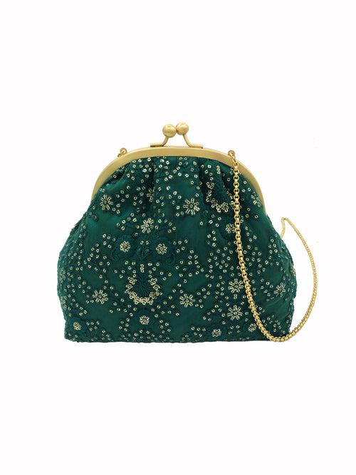 Emerald Green and Gold Shimmer | Potli Purses