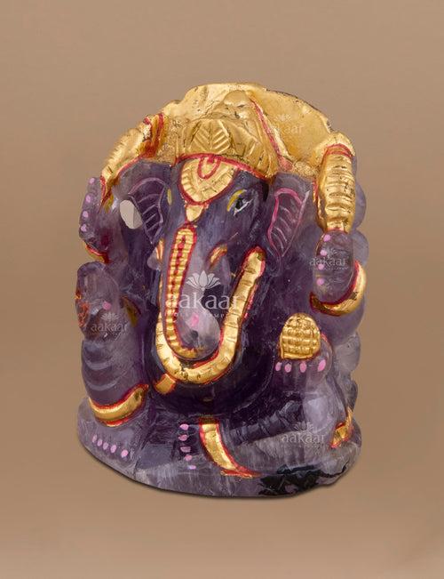 Ganesh in Semi Precious Amethyst Quartz 2"