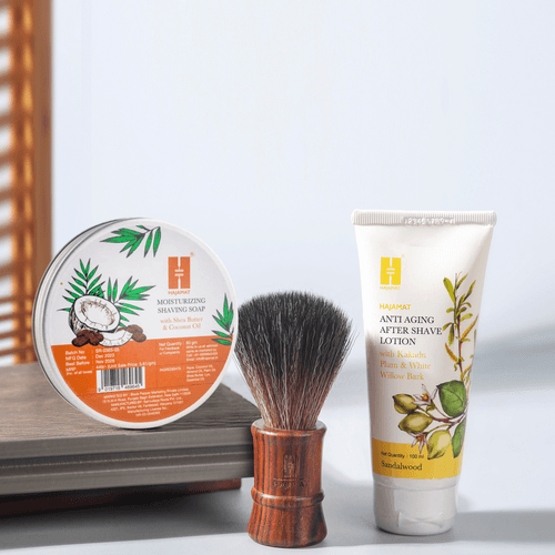 Hajamat Essential Shaving Kit for Men | Shaving Set for men Includes Shave Soap, Wooden Shaving Brush & Aftershave Lotion