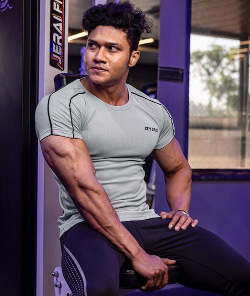 Active Air Checks GymX Tee: Cloud Grey