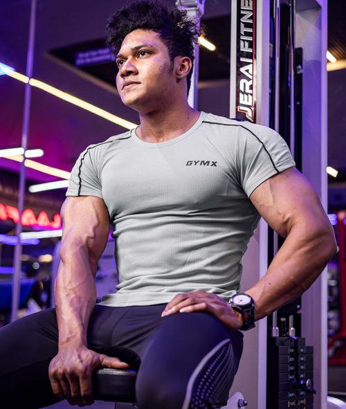 Active Air Checks GymX Tee: Cloud Grey