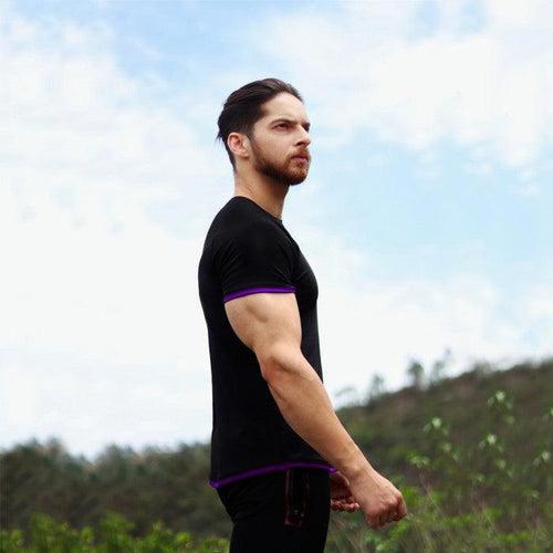 Attitude Black Muscle Fit Tee: Purple Piping - Sale