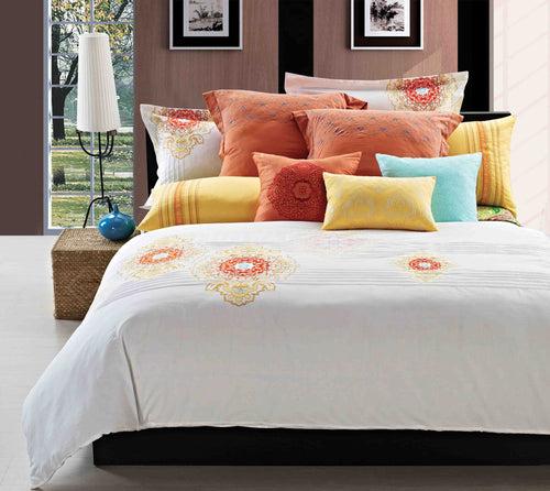 Luxury Bed Sheet Set White Floral Embroidery