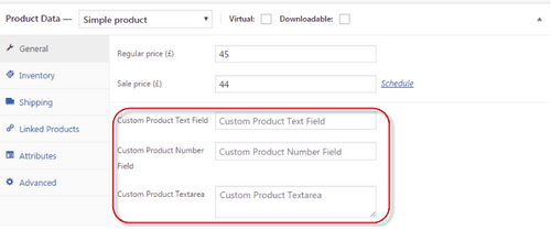 Custom product options, input fields on product page