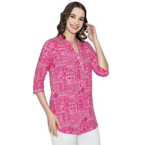 Women Fine Rayon Printed Short Kurtis - fuchsia