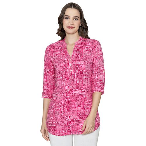 Women Fine Rayon Printed Short Kurtis - fuchsia