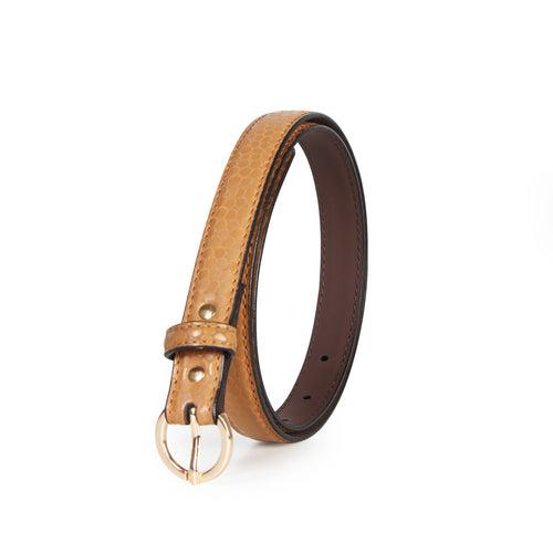 Women Slim Textured  Belt - Tan