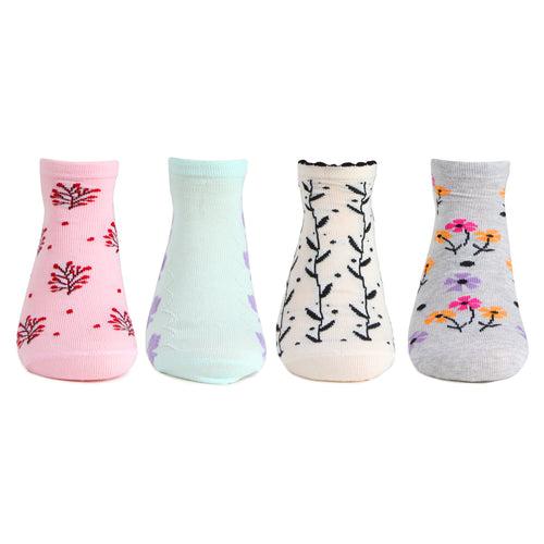 Women's Floral Designs Cotton Fashion Socks - Pack Of 4