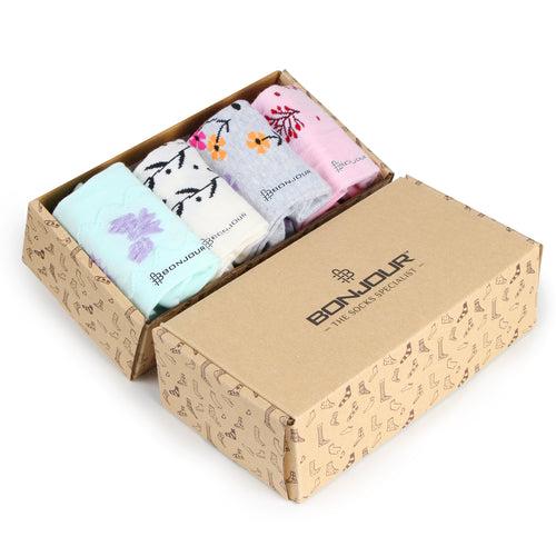 Women's Floral Designs Cotton Fashion Socks - Pack Of 4