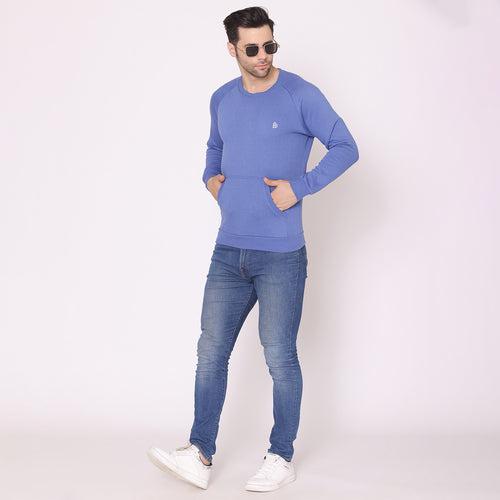 Men's Round Neck Full Sleeves Regular Fit Solid Sweatshirt - Dutch Blue