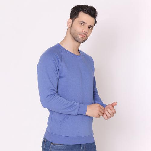 Men's Round Neck Full Sleeves Regular Fit Solid Sweatshirt - Dutch Blue