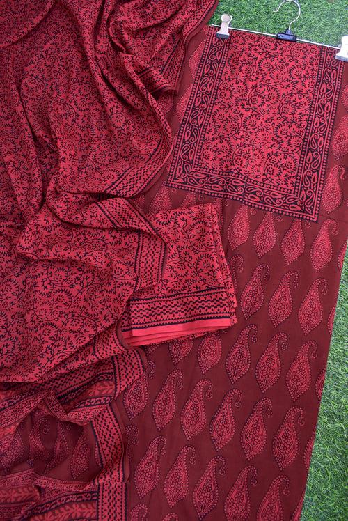 Bagh Hand Block Printed unstitched 3 pc Cotton suit fabric with Placement block print from MP