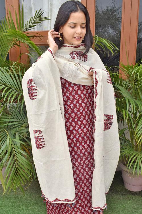 Beautiful Ajrakh & Applique Work Kurta Dupatta Set