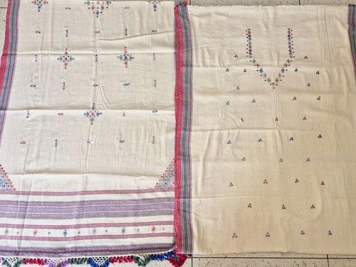 Premium Handwoven Kala Cotton Bhujodi suits with Mirror and Miri work - 3 pc set