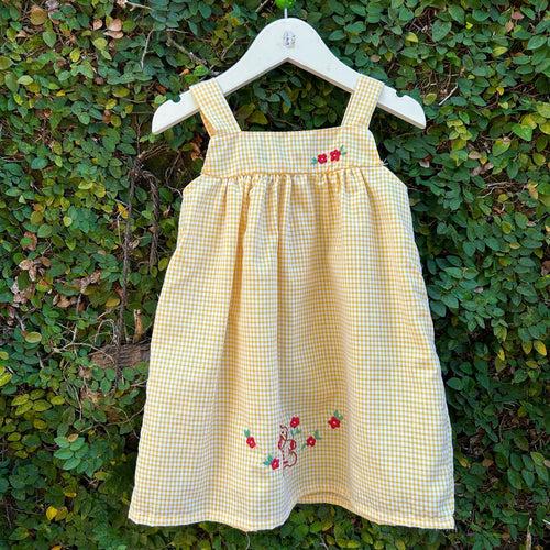 Yellow Gingham Strappy Floral Dress