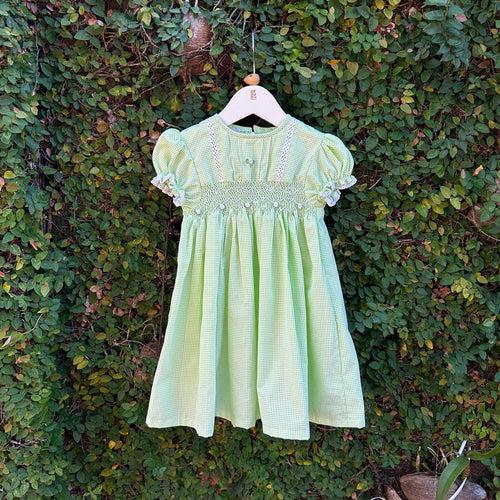 Smocked Pastel Green Check Dress