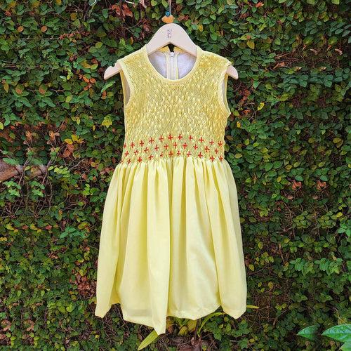 Smocked Georgette Fabric Yellow Dress