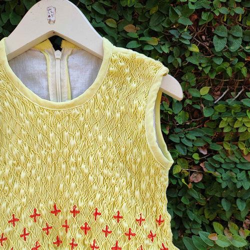 Smocked Georgette Fabric Yellow Dress