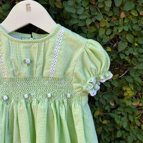 Smocked Pastel Green Check Dress