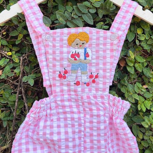 'Berry Buddies' Hand-Embroidered Gingham Delight